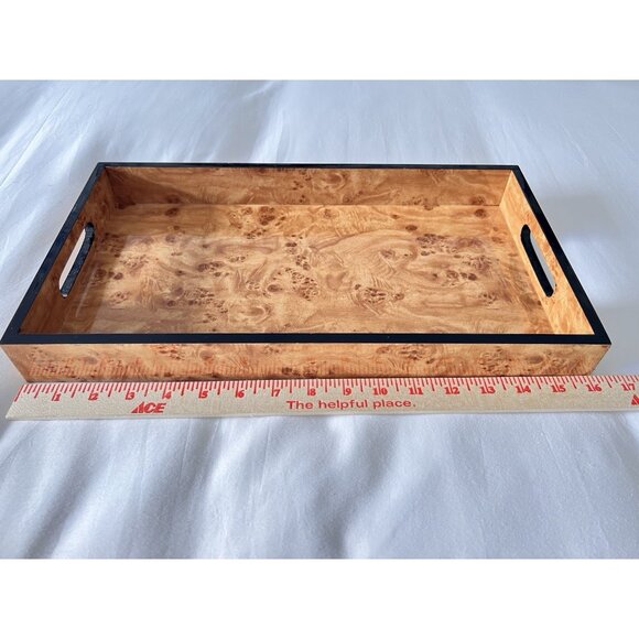 Burled Wood Serving Tray 16"L x 9"W x 2"H Gloss Finish Serveware Christmas Gift - Picture 4 of 11